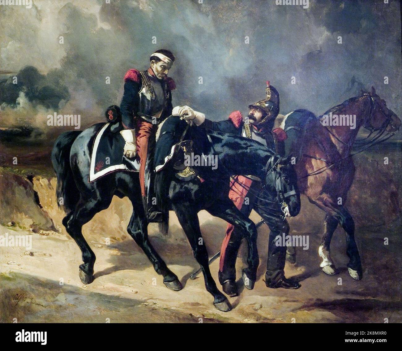 Alfred de Dreux (1810-1860) Ecole française le cuirassier blessé après la bataille de Waterloo 1834 Huile sur toile (1,10 x 1 M.) Banque D'Images