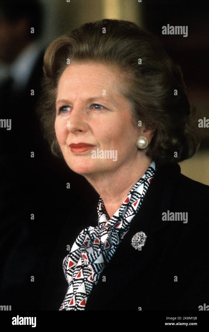 Oslo 19860912. La première ministre de la Bristian Margaret Thatcher lors d'une visite officielle en Norvège. Voici le portrait du Premier ministre Margaret Thatcher lors de la conférence de presse à propos de la visite. Sérieux. Photo: Inge Gjellesvik NTB / NTB Banque D'Images