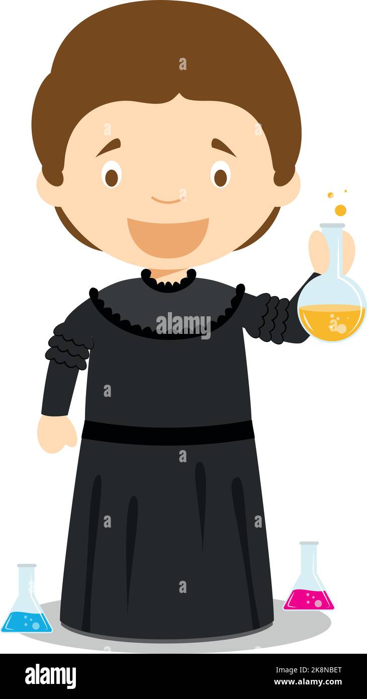 Personnage de dessin animé Marie Curie. Illustration vectorielle. Collection d'histoire pour enfants. Illustration de Vecteur