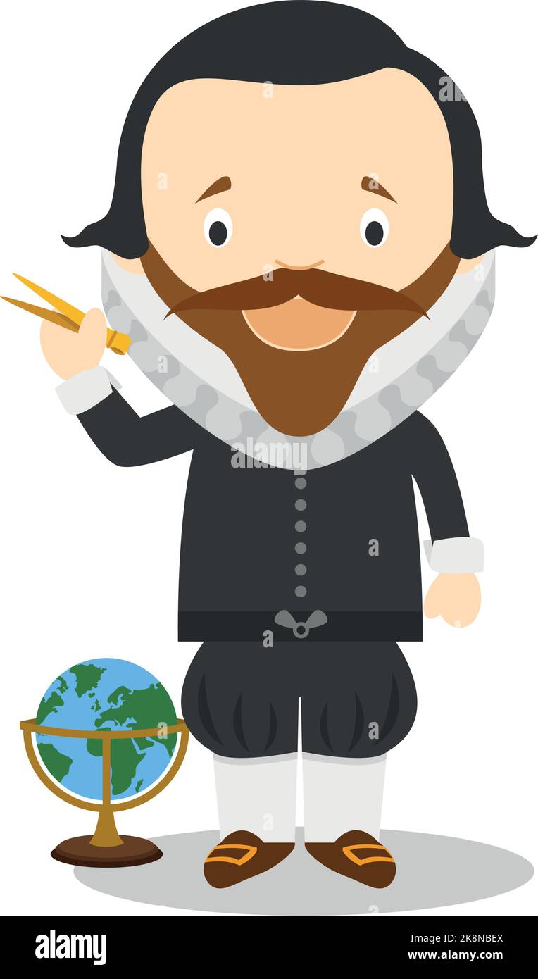 Le personnage de dessin animé Johannes Kepler. Illustration vectorielle. Collection d'histoire pour enfants. Illustration de Vecteur