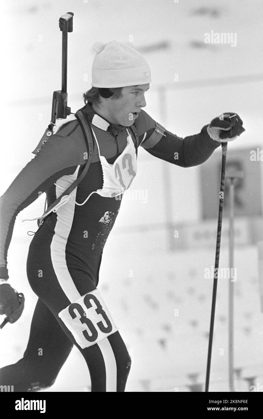 Minsk, Russie blanche 19820213. Coupe du monde de biathlon 1982 à Minsk. Eirik Kvalfoss en action pendant la coupe du monde en couture. Il a gagné l'or à 10 km de sprint, l'argent à 20 km et le bâton. Photo: Bjørn Sigurdsøn NTB / NTB Banque D'Images