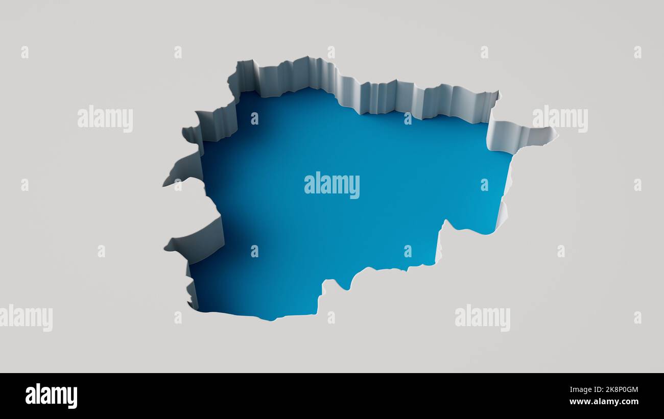 Carte d'illustration bleue 3D de l'intérieur de l'Andorre carte d'extrusion profondeur de la mer avec ombre intérieure. Banque D'Images