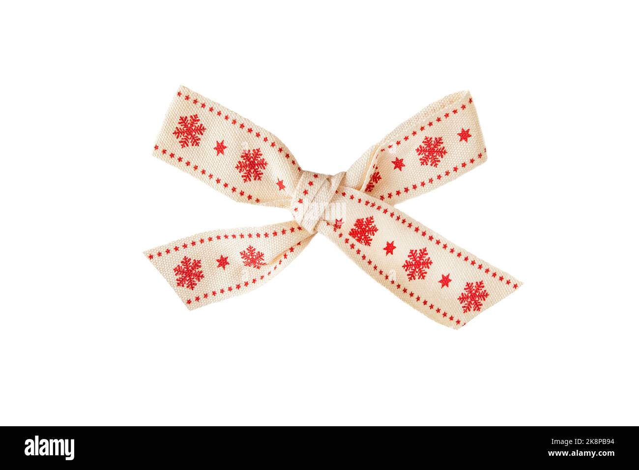 Noeud de Noël avec flocons de neige rouges isolés sur fond blanc Banque D'Images