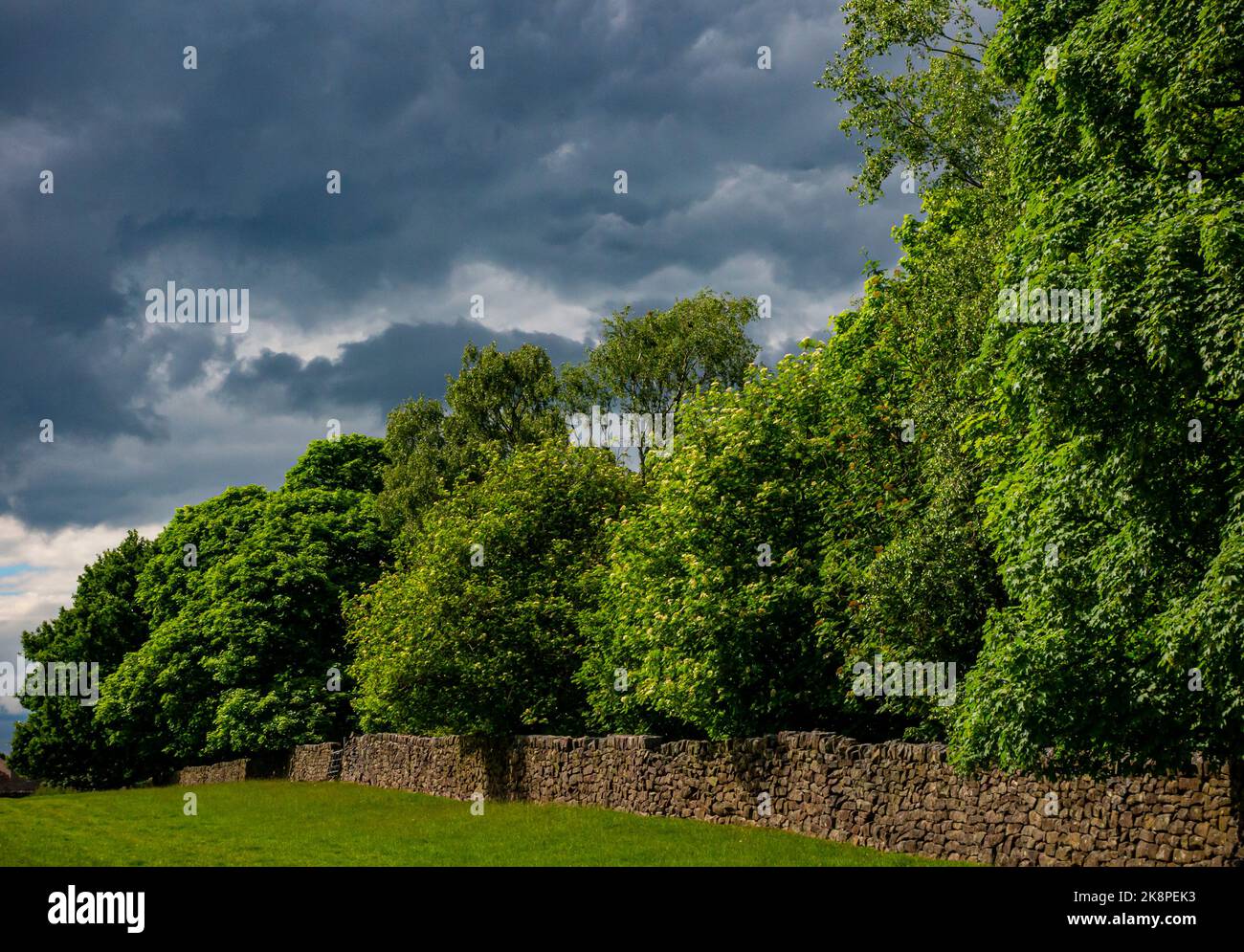 Vue sur la campagne près d'Alderwasley dans la vallée de l'Amber dans le Peak District England UK en été avec des nuages orageux au-dessus. Banque D'Images