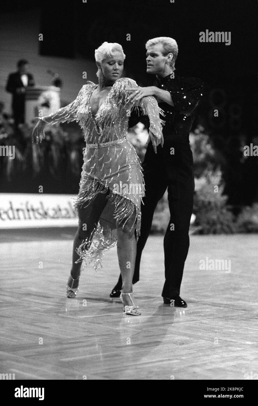 19 mars 1988 d'Oslo. Ekeberghallen. Coupe du monde de danse. Voici le couple norvégien Tone Nyhagen et Knut Sæborg qui a remporté le titre de coupe du monde en danses latino-américaines. Photo: Eystein Hanssen / NTB / NTB Banque D'Images