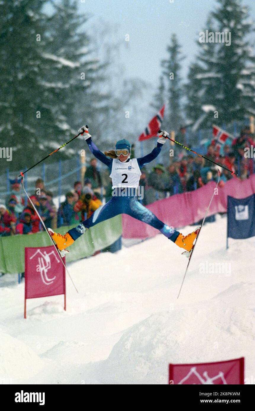 Lillehammer Jeux olympiques d'hiver de 19940216 à Lillehammer. Stine Lise Hattestad en action dans bullet. Hattestad est devenu champion olympique. Photo: Erik Johansen / NTB Banque D'Images