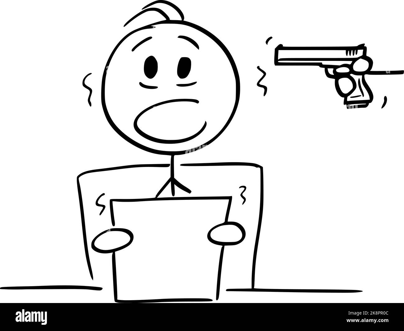 Anchorman forcé de signaler de fausses nouvelles dans salle de presse Studio dans la télévision , Vector Cartoon Stick Figure Illustration Illustration de Vecteur