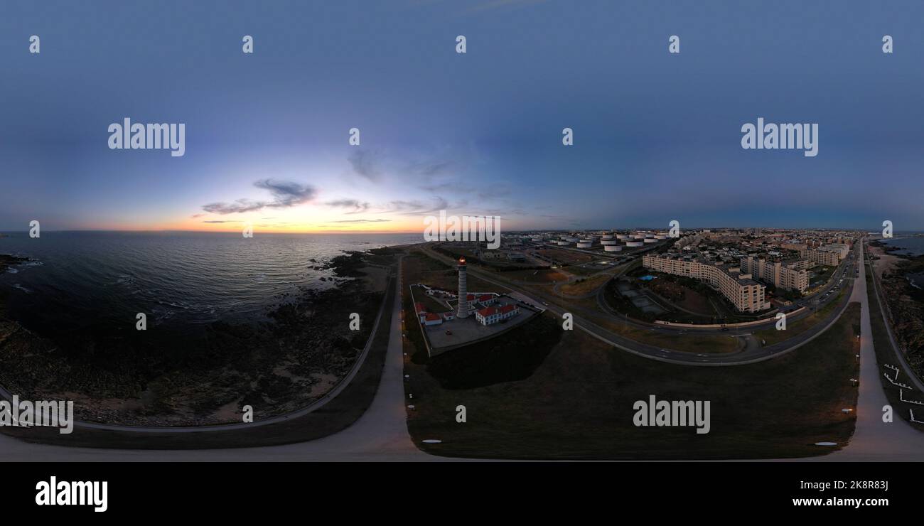 Phare à 360 degrés à Leca da Palmeira, Matosinhos. Banque D'Images