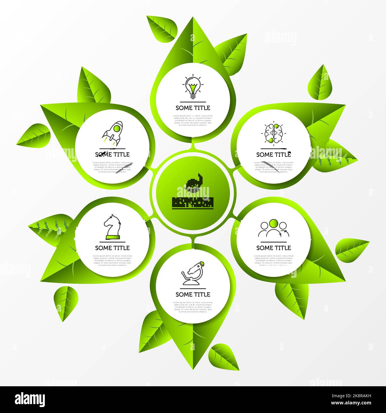 Modèle de conception graphique. Concept de la nature en 6 étapes. Peut être utilisé pour la mise en page de flux de travail, le diagramme, la bannière, la conception Web. Illustration vectorielle Illustration de Vecteur
