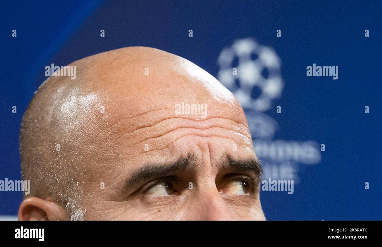 Dortmund, Allemagne. 24th octobre 2022. Football : Ligue des champions, Borussia Dortmund - Manchester City Group Stage, Groupe G, Matchday 5, Conférence de presse. L'entraîneur de Manchester Josep 'PEP' Guardiola parle à la conférence de presse avant le match contre Dortmund. Credit: Bernd Thissen/dpa/Alay Live News Banque D'Images