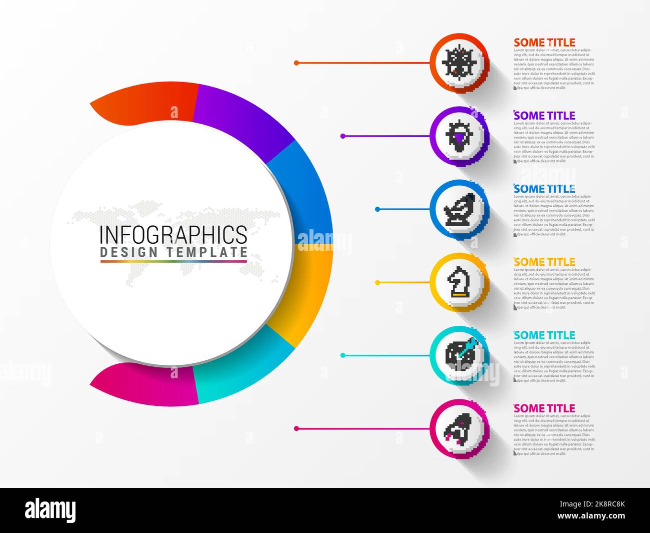 Modèle de conception graphique. Concept créatif en 6 étapes. Peut être utilisé pour la mise en page de flux de travail, le diagramme, la bannière, la conception Web. Illustration vectorielle Illustration de Vecteur