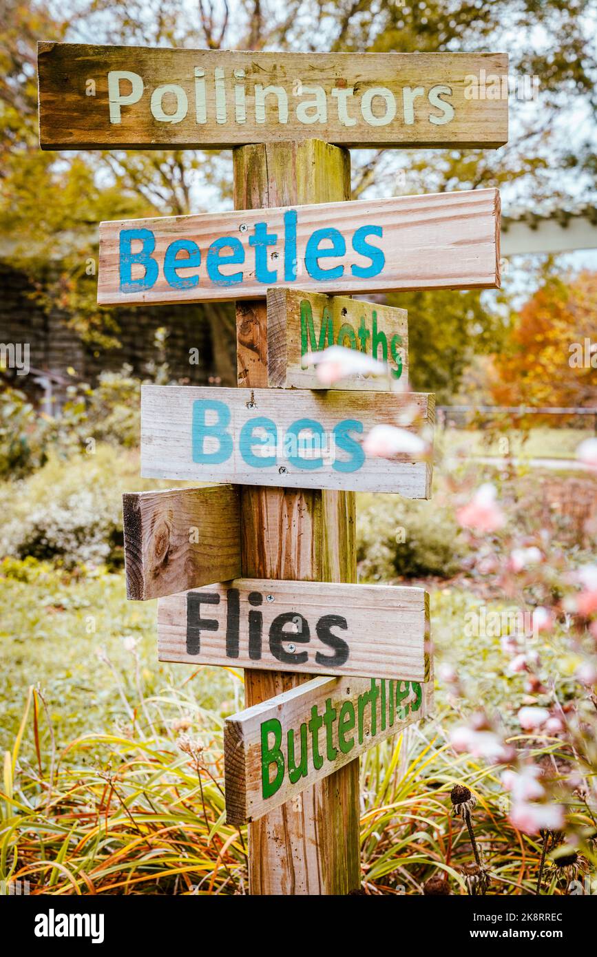 Un panneau dans le jardin de papillons à Arboretum à Lexington, Kentucky Banque D'Images