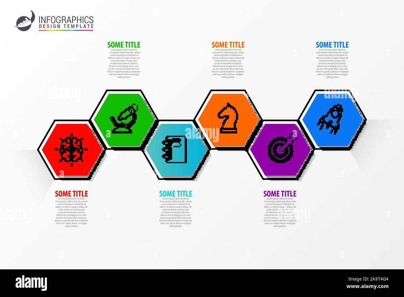 Modèle de conception graphique. Concept créatif en 6 étapes. Peut être utilisé pour la mise en page de flux de travail, le diagramme, la bannière, la conception Web. Illustration vectorielle Illustration de Vecteur