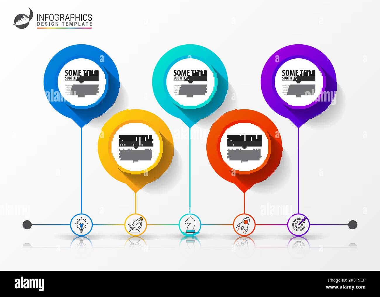 Modèle de conception graphique. Concept créatif en 5 étapes. Peut être utilisé pour la mise en page de flux de travail, le diagramme, la bannière, la conception Web. Illustration vectorielle Illustration de Vecteur