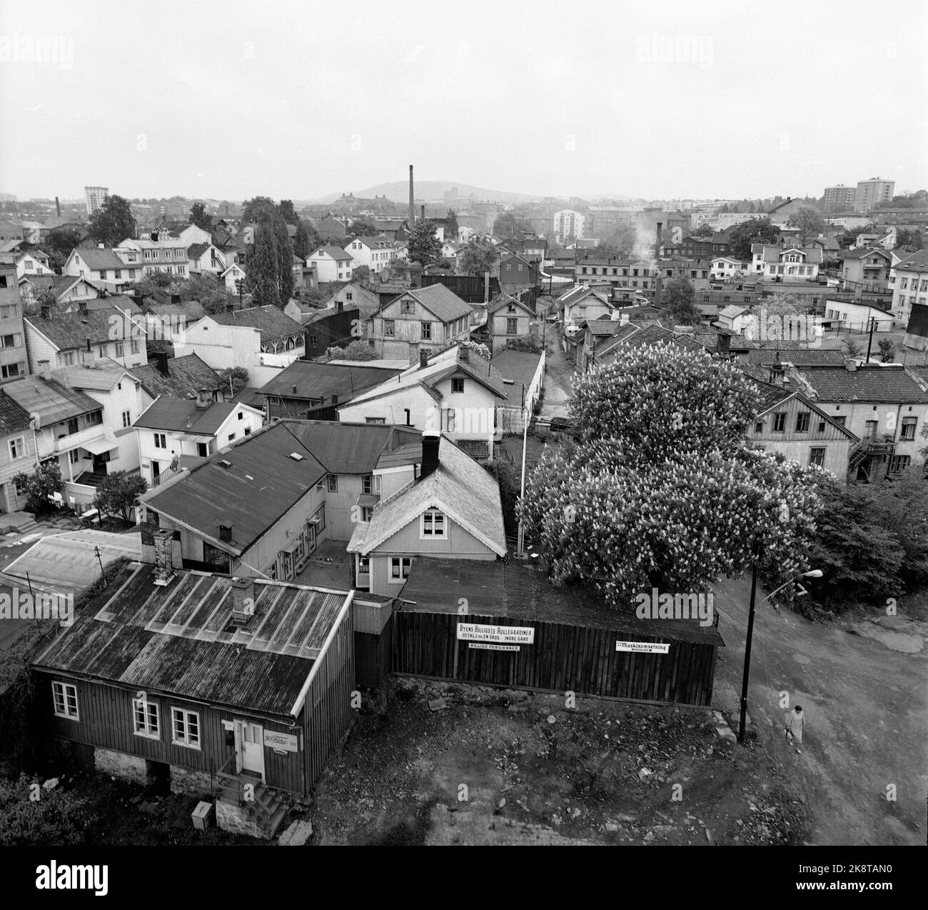 Oslo le 1966 mai à Rodeløkka est plus ou moins calme depuis 150 ans. Les vieilles maisons sont à la fois boiteuse et mal tachetée et marquée par la désintégration, mais les gens prospèrent et ne se déplacera pas ou ne se moderniseront pas. Vue d'ensemble de Rodeløkka, où les maisons en bois sont à proximité. Photo: Storløkken / actuel / NTB Banque D'Images