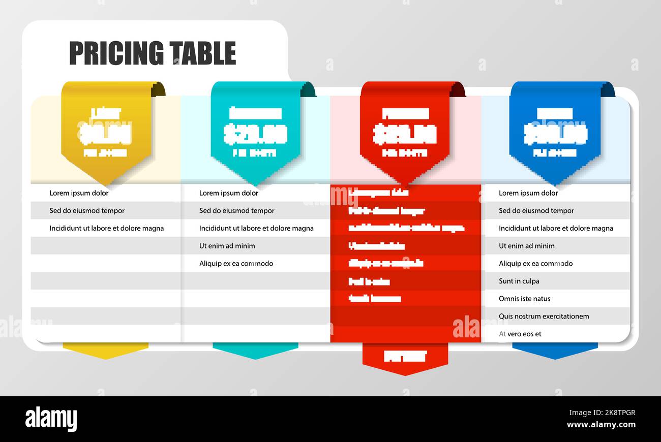 Modèle de conception graphique. Concept de table de tarification. Peut être utilisé pour la mise en page de flux de travail, le diagramme, la bannière, la conception Web. Illustration vectorielle Illustration de Vecteur