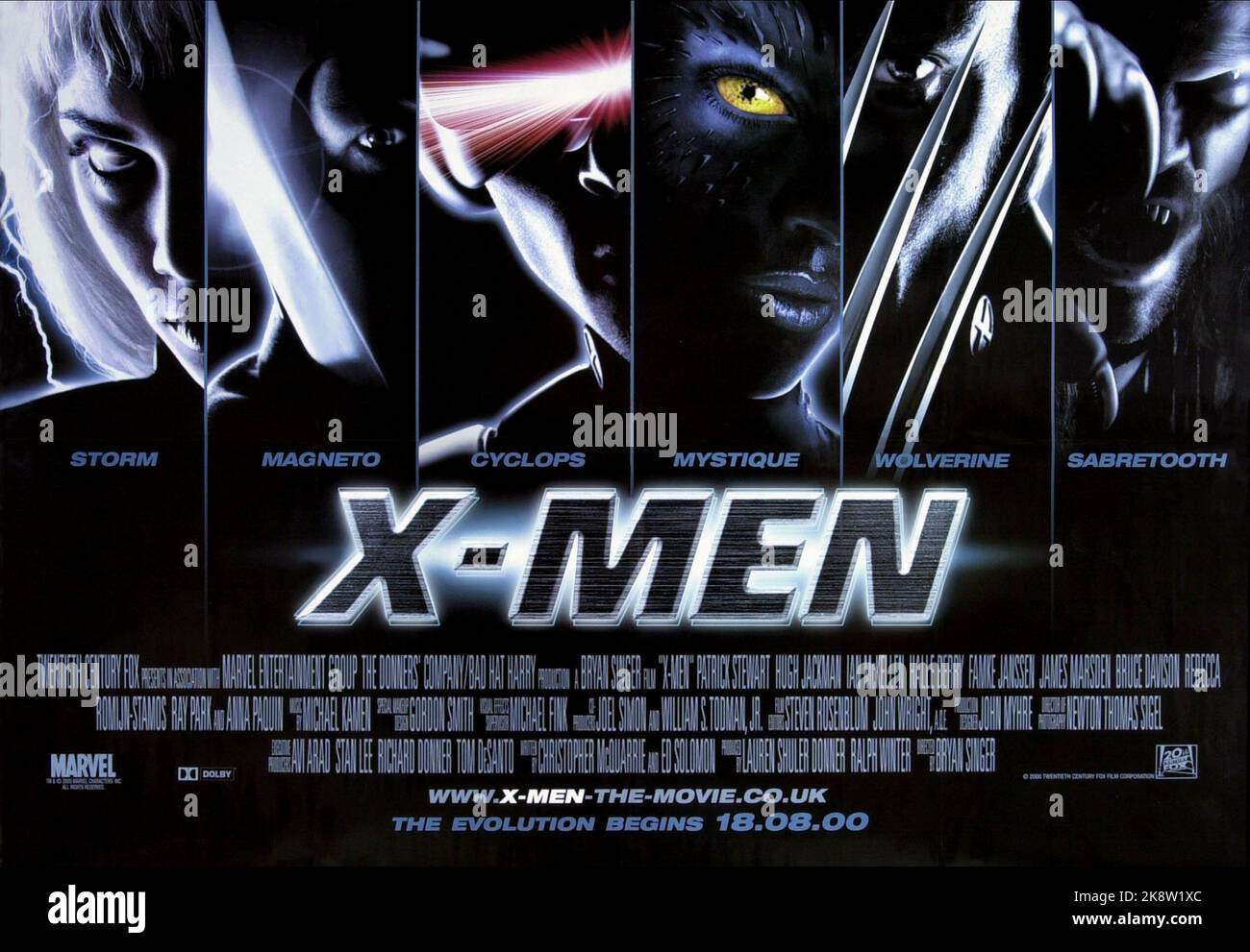 Film X-Men Poster film: X-Men (USA 2000) Directeur: Bryan Singer 13 juillet 2000 **AVERTISSEMENT** cette photographie est à usage éditorial exclusif et est le droit d'auteur de 20th CENTURY FOX et/ou le photographe assigné par la Société de film ou de production et ne peut être reproduite que par des publications dans le cadre de la promotion du film ci-dessus. Un crédit obligatoire à 20th CENTURY FOX est requis. Le photographe doit également être crédité lorsqu'il est connu. Aucune utilisation commerciale ne peut être accordée sans l'autorisation écrite de la Société du film. Banque D'Images