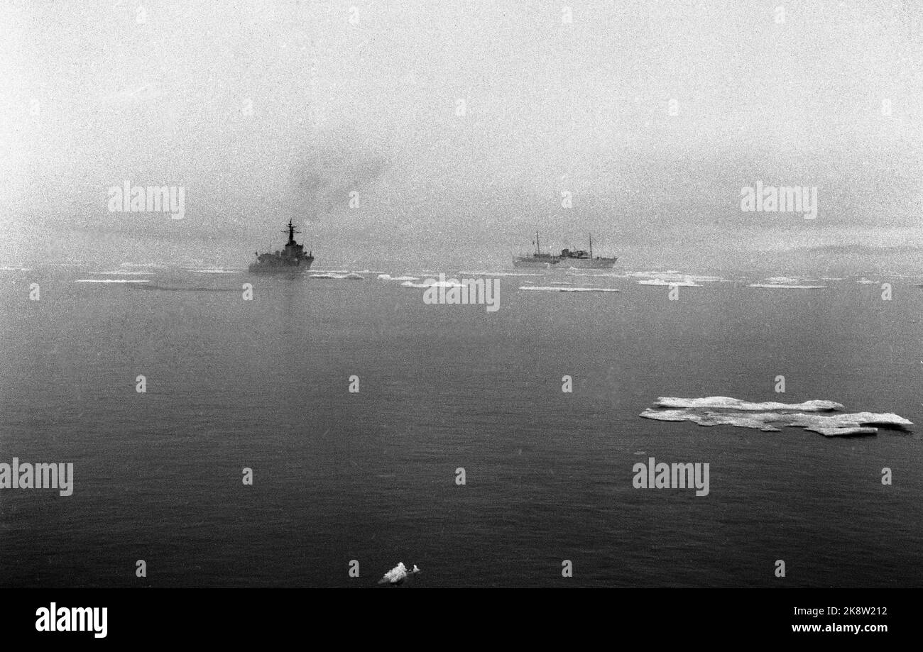Svalbard août 1961 le roi Olav visite Svalbard. Ici, le navire royal Norvège (TH) a connu une situation quelque peu dramatique. Il y a du brouillard et une mauvaise visibilité, et de nombreux floes de glace autour du navire. Photo: NTB / NTB Banque D'Images