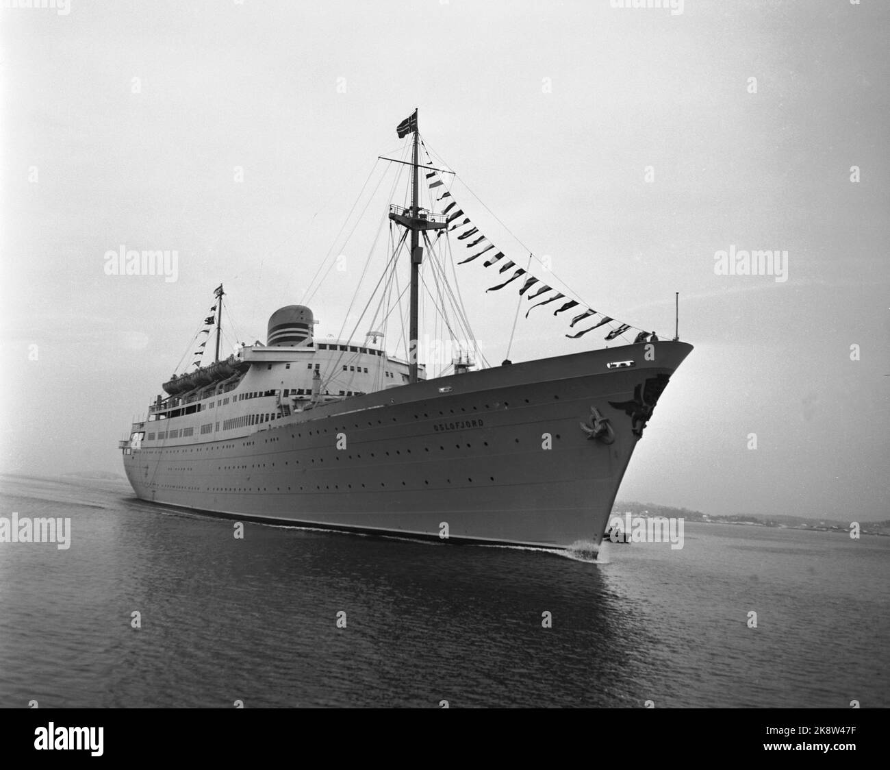Oslo. Dimanche, 13 novembre 1949. Le bateau à passagers 'Oslofjord' arrive pour la première fois. Photo ; actuelle / NTB Banque D'Images Oslo. Dimanche, 13 novembre 1949. Le bateau à passagers 'Oslofjord' arrive pour la première fois. Photo ; actuelle / NTB Banque D'Images