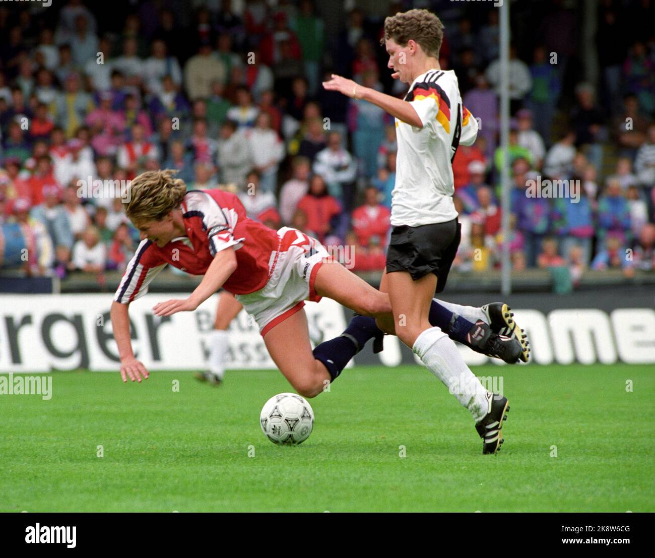 Aalborg, Danemark 19910714 Championnat d'Europe de football pour femmes à Ålborg. La finale a été remportée par l'Allemagne. Norvège-Allemagne 1-3. Photo: Agnete Brun / NTB Banque D'Images