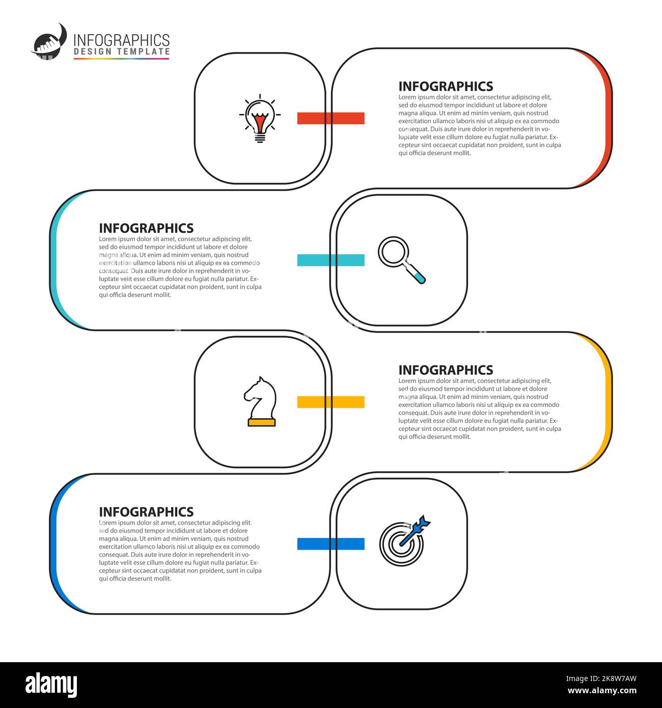 Modèle de conception graphique. Concept créatif en 4 étapes. Peut être utilisé pour la mise en page de flux de travail, le diagramme, la bannière, la conception Web. Illustration vectorielle Illustration de Vecteur