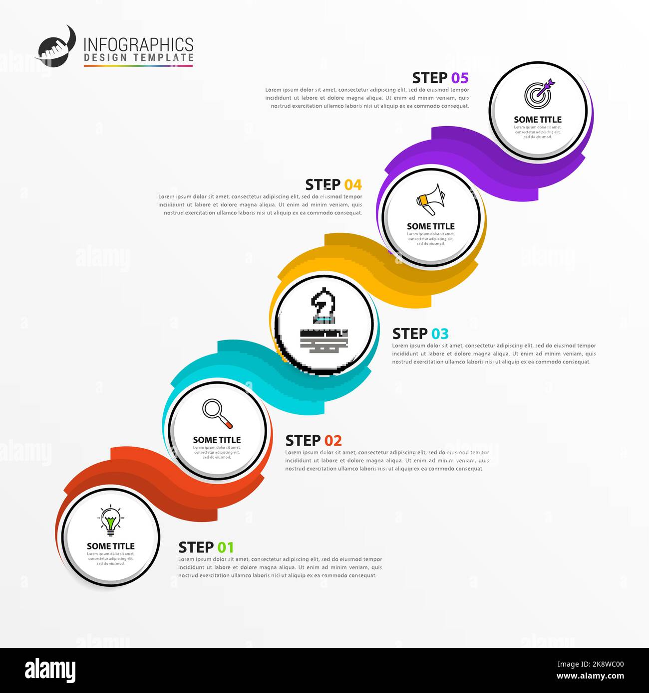 Modèle de conception graphique. Concept créatif en 5 étapes. Peut être utilisé pour la mise en page de flux de travail, le diagramme, la bannière, la conception Web. Illustration vectorielle Illustration de Vecteur