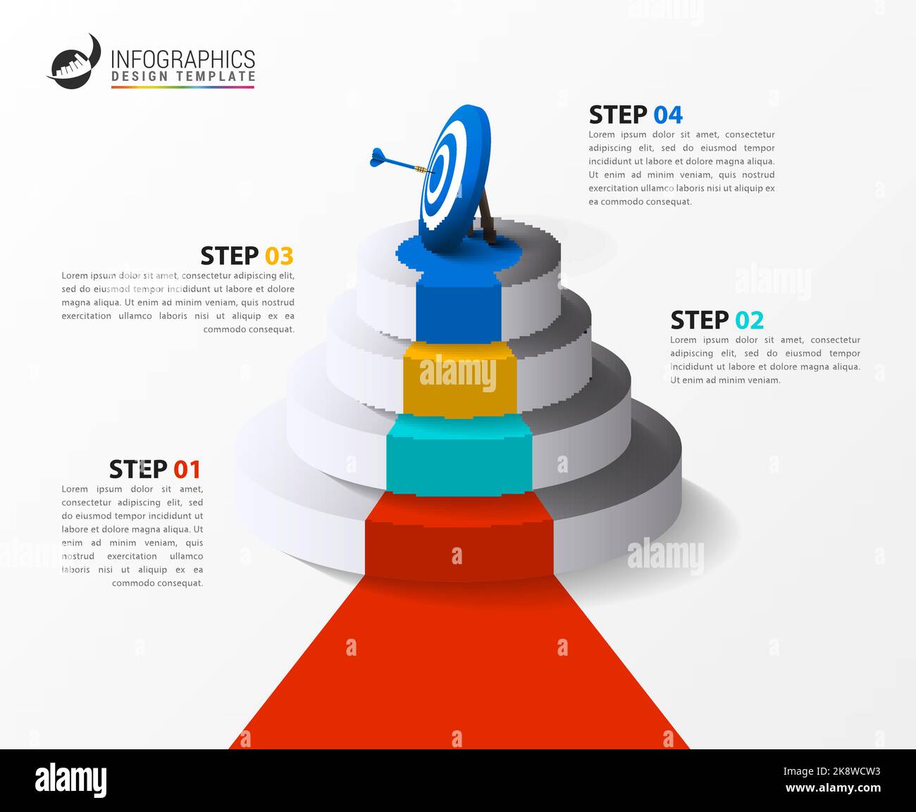 Modèle de conception graphique. Concept créatif en 4 étapes. Peut être utilisé pour la mise en page de flux de travail, le diagramme, la bannière, la conception Web. Illustration vectorielle Illustration de Vecteur