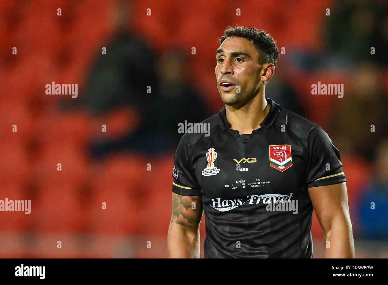 Dalton Grant du pays de Galles lors de la coupe du monde de rugby 2021 Match Tonga contre le pays de Galles au stade Totally Wicked, St Helens, Royaume-Uni, 24th octobre 2022 (photo de Craig Thomas/News Images) Banque D'Images