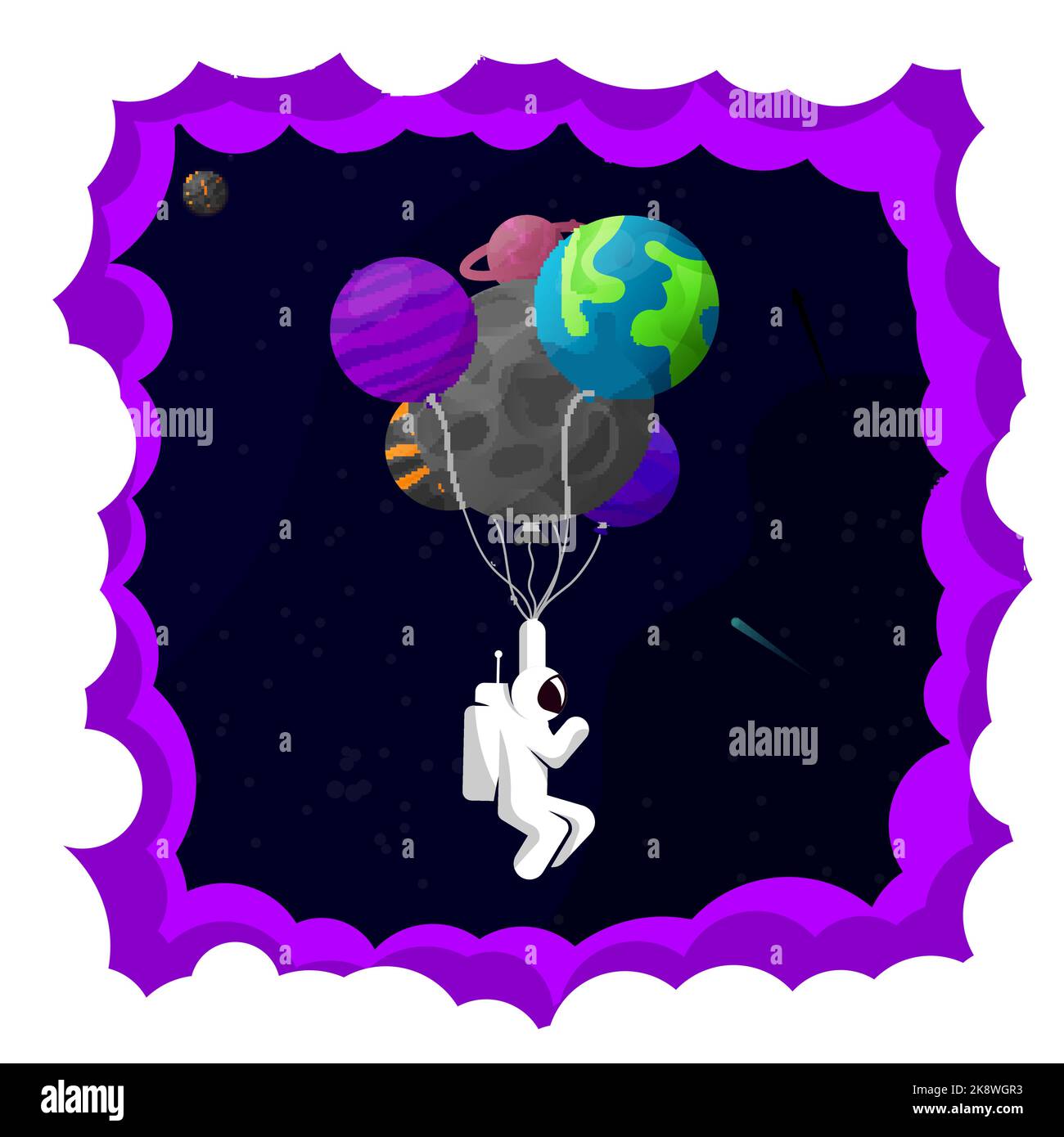 Astronaute dans l'espace. Planètes et ballons gonflables. Illustration vectorielle Illustration de Vecteur