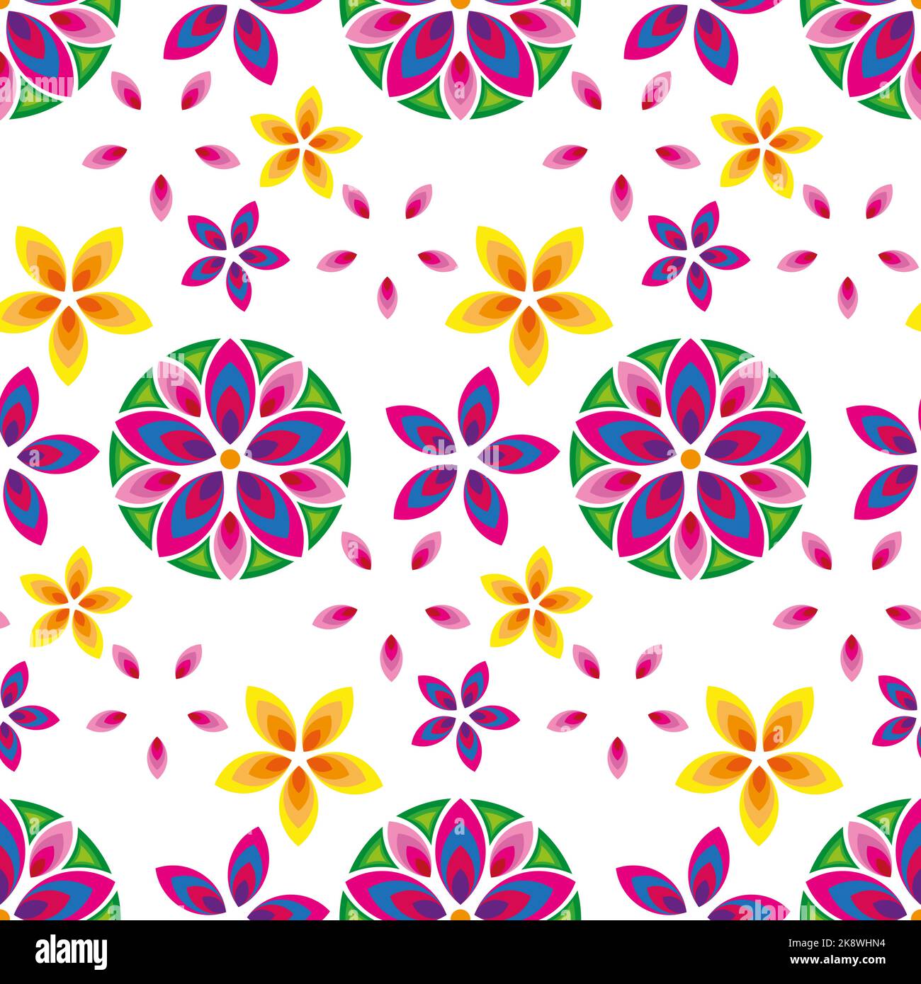 Fleurs colorées Mandalas fond sans couture. Motif oriental, éléments décoratifs, illustration vectorielle. Islam, arabe, Indien, turc, pakistan Illustration de Vecteur