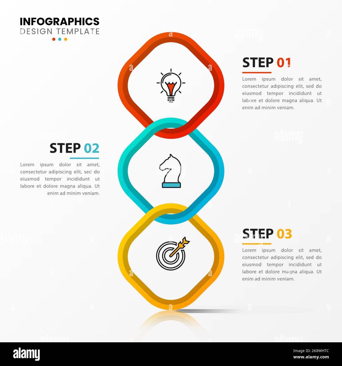 Modèle de conception graphique. Concept créatif en 3 étapes. Peut être utilisé pour la mise en page de flux de travail, le diagramme, la bannière, la conception Web. Illustration vectorielle Illustration de Vecteur