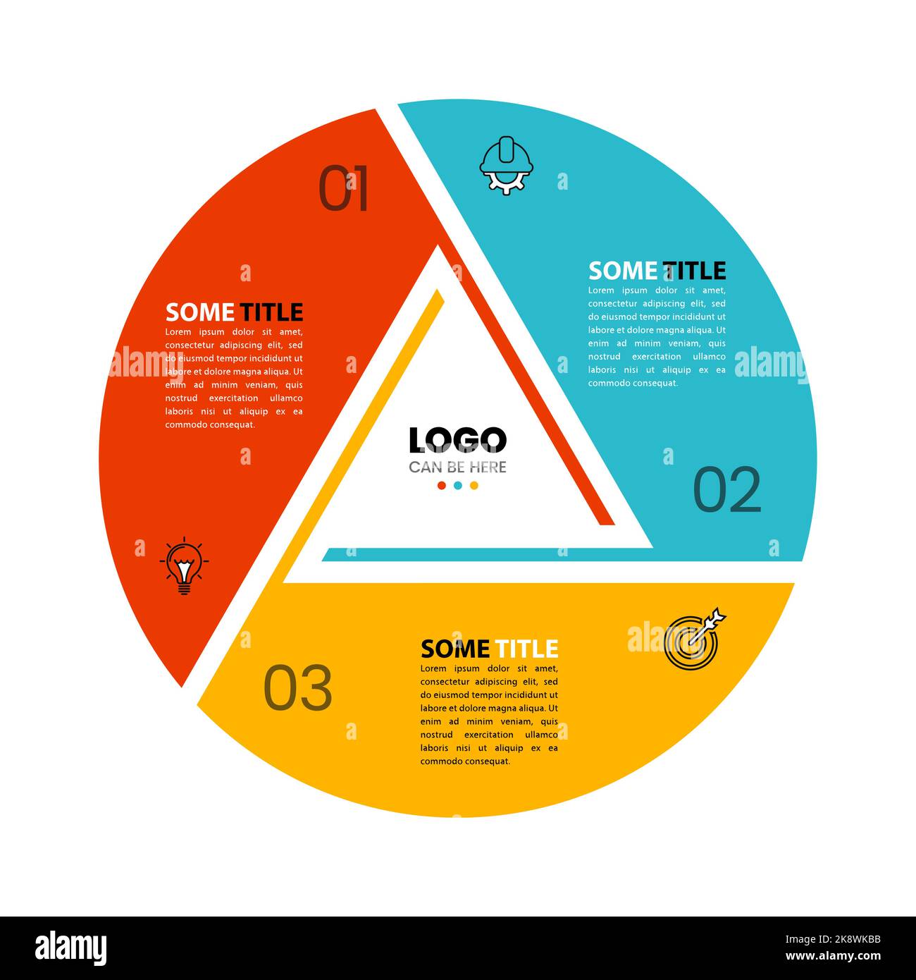 Modèle d'infographie avec icônes et 3 options ou étapes. Triangle. Peut être utilisé pour la mise en page de flux de travail, le diagramme, la bannière, la conception Web. Illustration vectorielle Illustration de Vecteur
