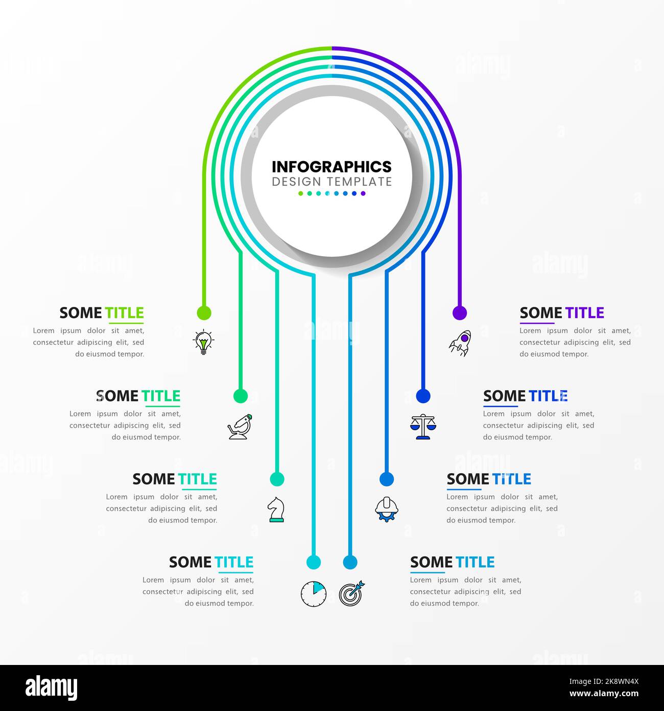 Modèle d'infographie avec icônes et 8 options ou étapes. Cercle. Peut être utilisé pour la mise en page de flux de travail, le diagramme, la bannière, la conception Web. Illustration vectorielle Illustration de Vecteur