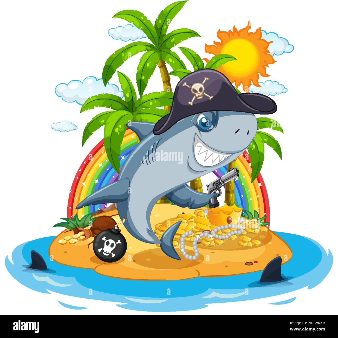 Requin pirate sur l'illustration de l'île Illustration de Vecteur