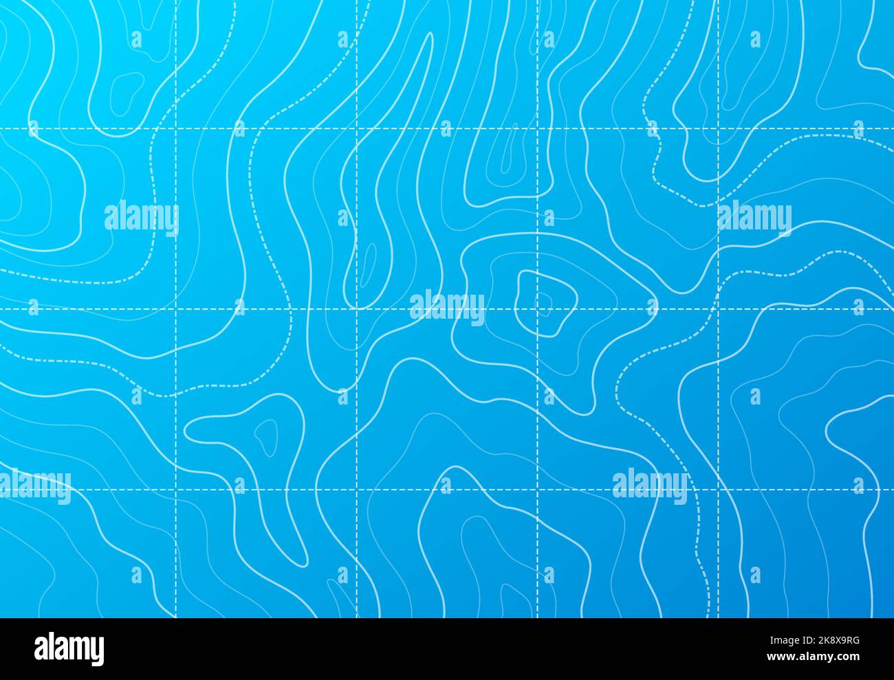 Carte topographique de contour de mer ou d'océan avec motif vectoriel de paysage géographique marin abstrait sur fond bleu. Relief du fond de la mer et du fond de l'océan, profondeur de l'eau et carte des cours d'eau sous-marins Illustration de Vecteur