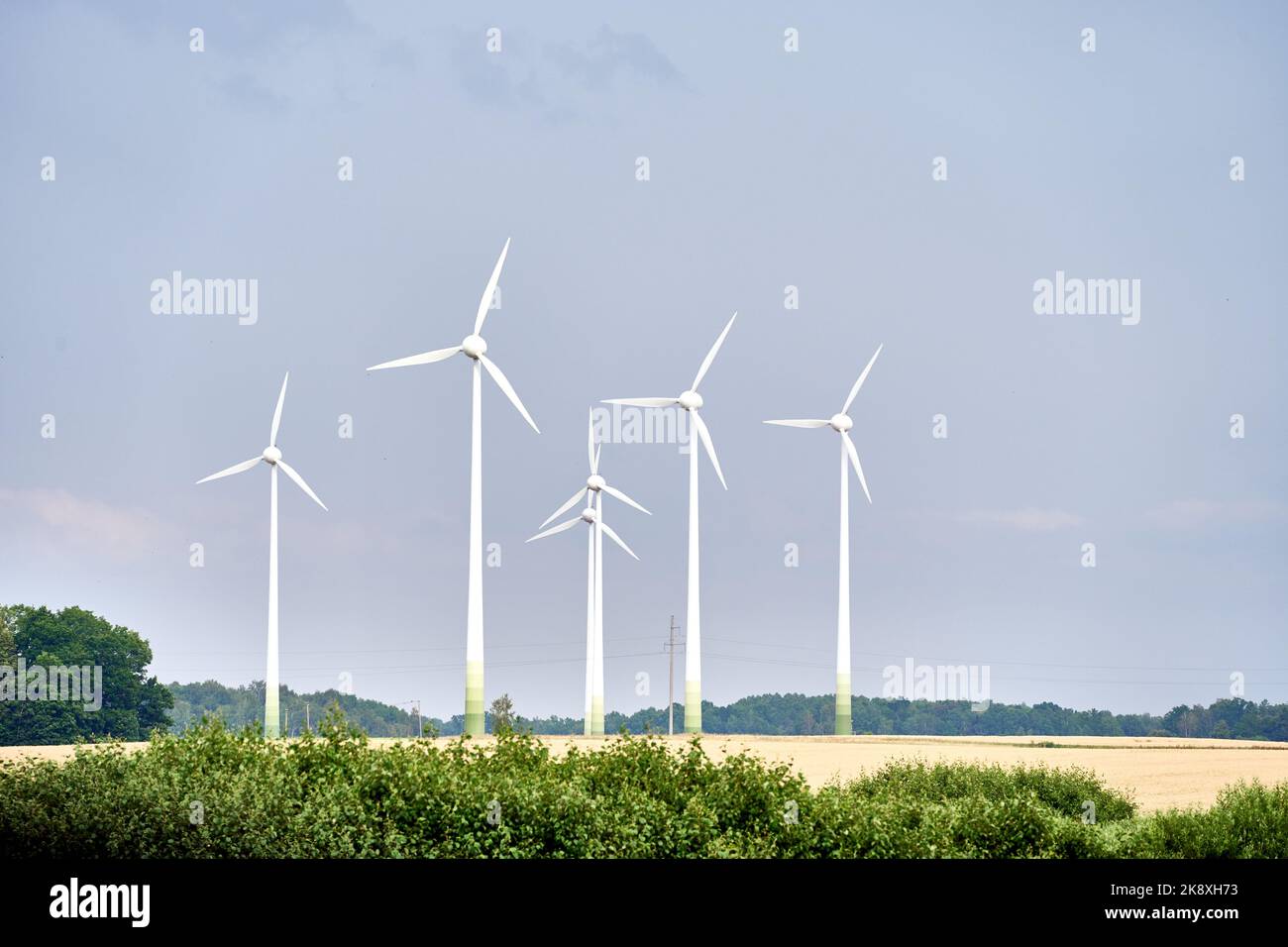 Une belle photo d'éoliennes à pales tournantes par jour nuageux Banque D'Images