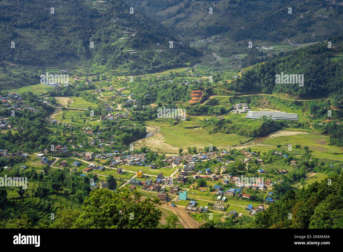 Une vue aérienne de la ville de Pokhara au Népal. Banque D'Images