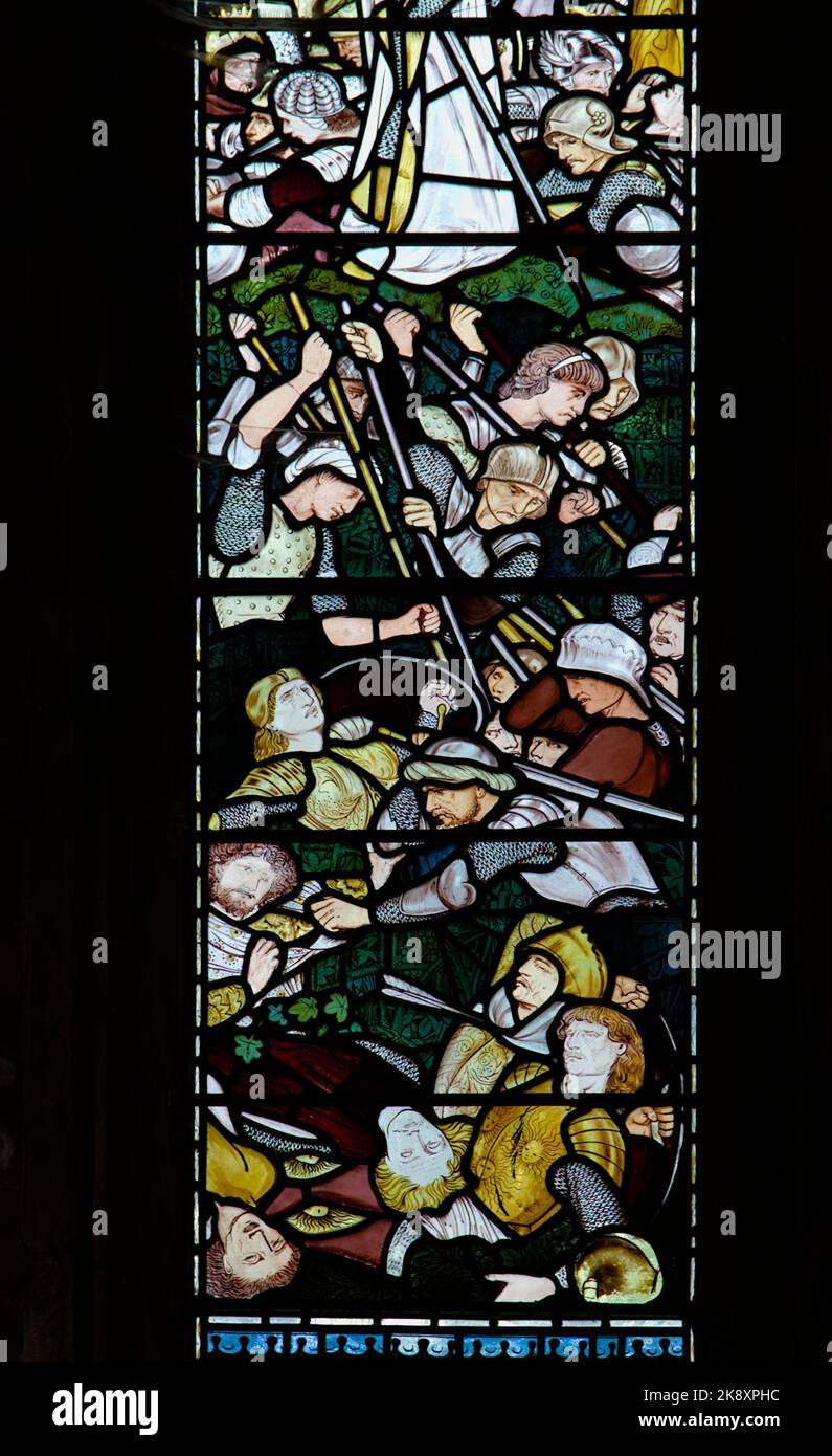 Réponses aux prières fenêtre en vitraux pré-raphelite conçue par William Morris, Edward Burne-Jones, Saint Michaels & All Angels Church Lyndhurst UK Banque D'Images