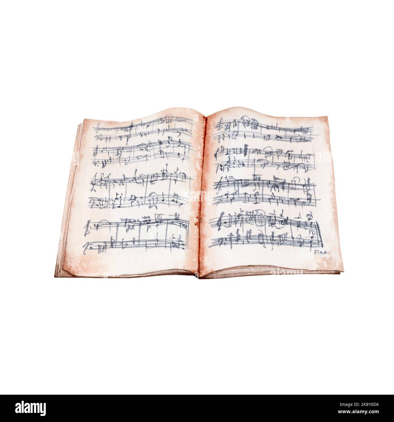 Illustration aquarelle du score de Conductor. Collection d'éléments isolés peints à la main de musique classique sur fond blanc. Design parfait pour les cartes, gr Banque D'Images