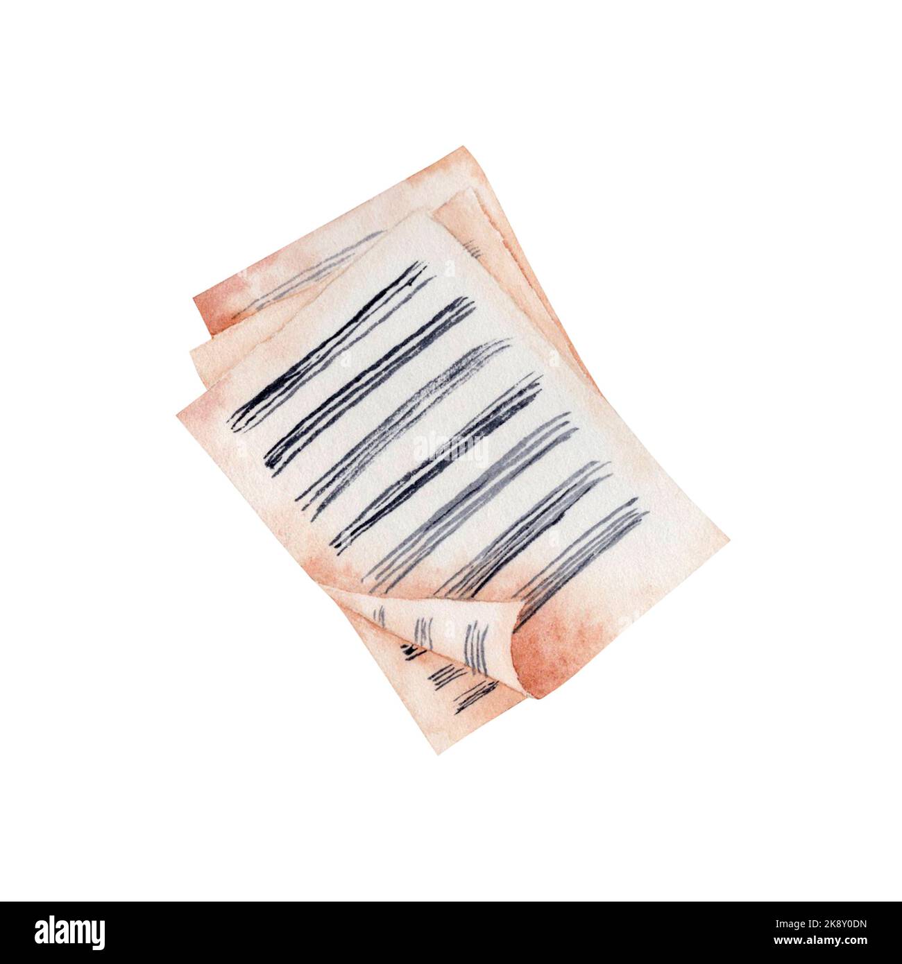 Illustration aquarelle classique de la musique de feuille. Collection d'éléments isolés peints à la main de musique classique sur fond blanc. Banque D'Images