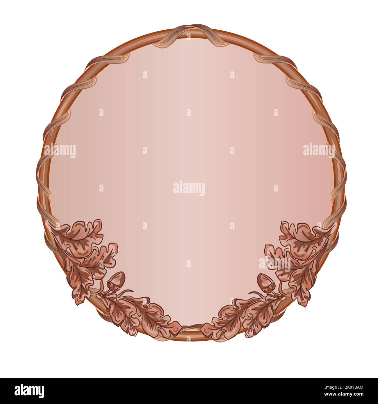 Cadre rond feuilles de chêne et acorns bois sculpture vecteur vintage thème de chasse illustration modifiable main dessiner Illustration de Vecteur