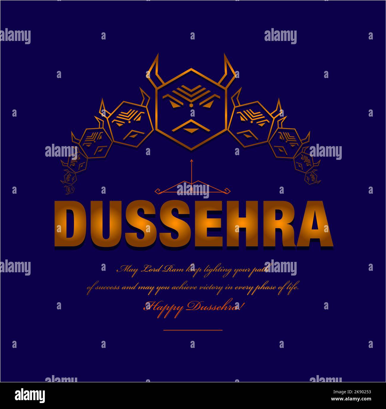 Joyeux voeux Dussehra avec dix visages de Rawan. Illustration de l'hexagone Ravan. Banque D'Images