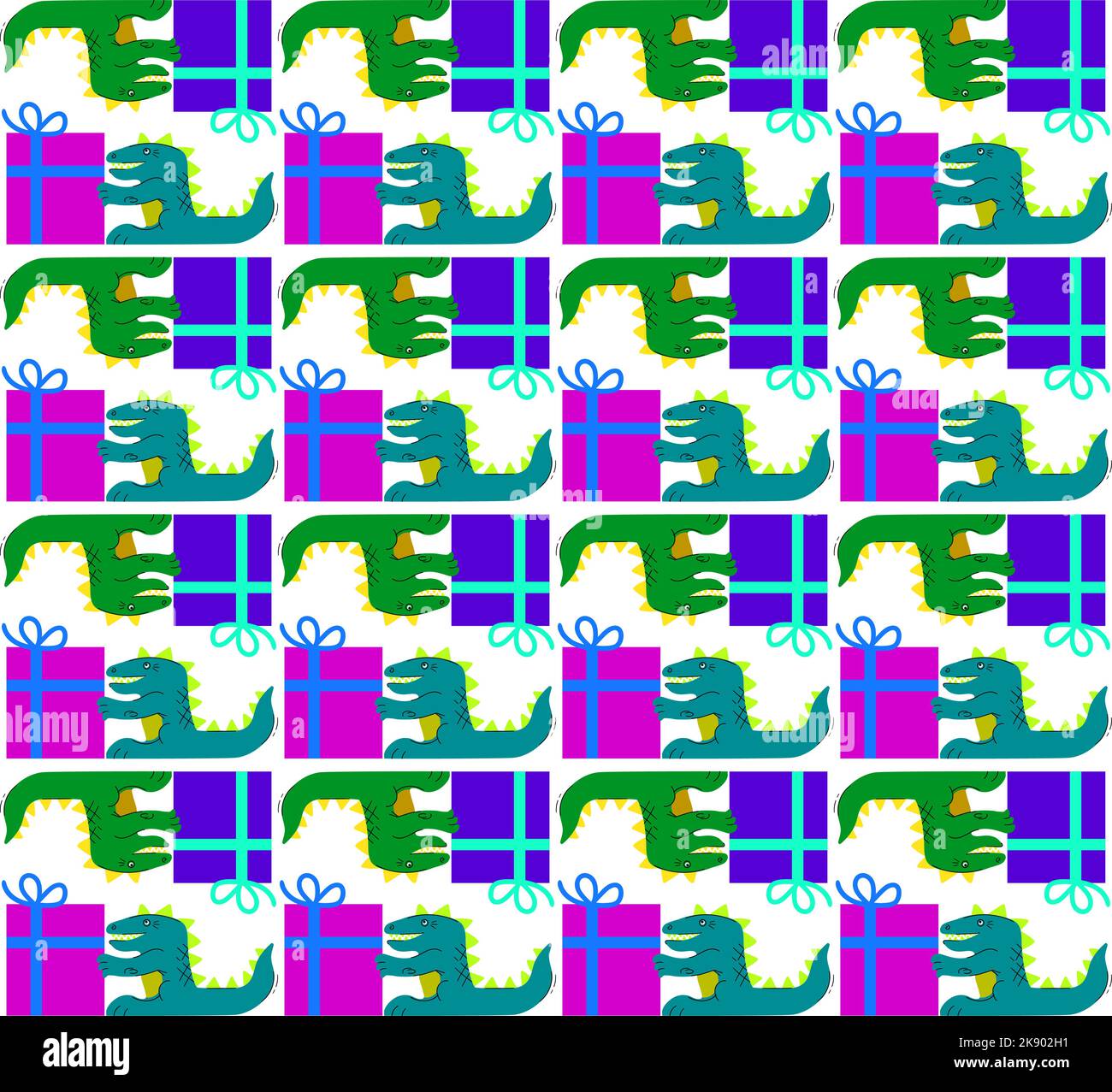 Dinosaure vectoriel de dessin animé avec cadeau dans le paquet, sans couture Illustration de Vecteur