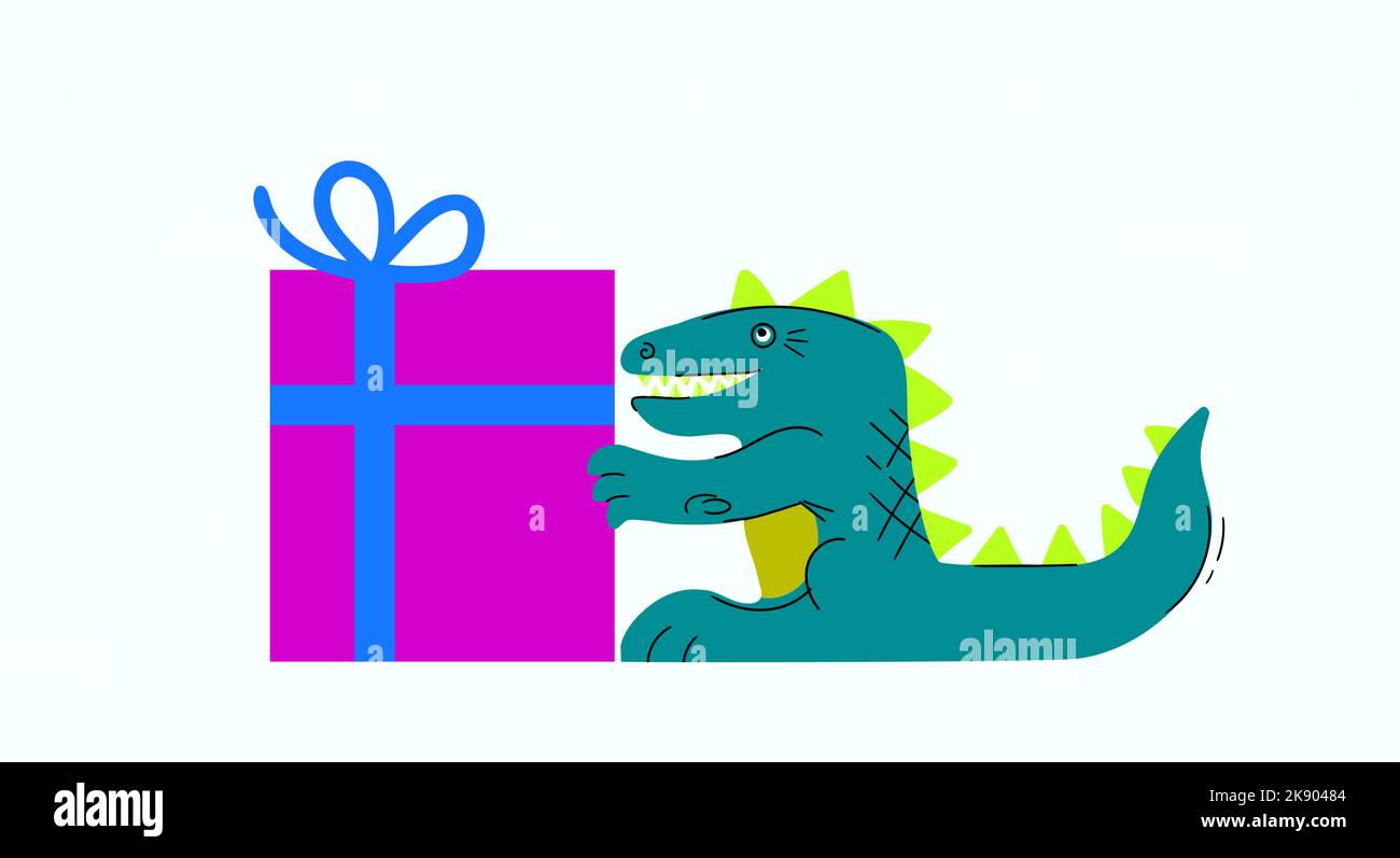 Dinosaure vecteur de dessin animé avec cadeau dans le paquet Illustration de Vecteur