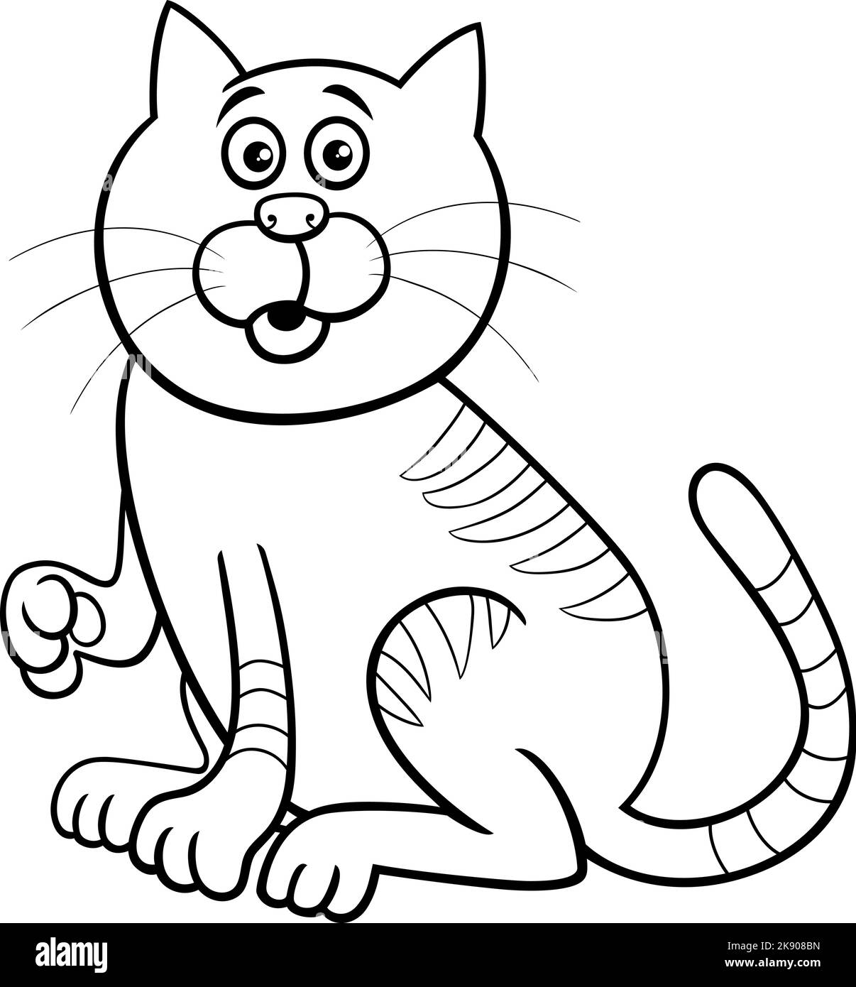 Dessin animé noir et blanc illustration de la page de coloriage de personnage d'animal de bande dessinée de chat surpris Illustration de Vecteur