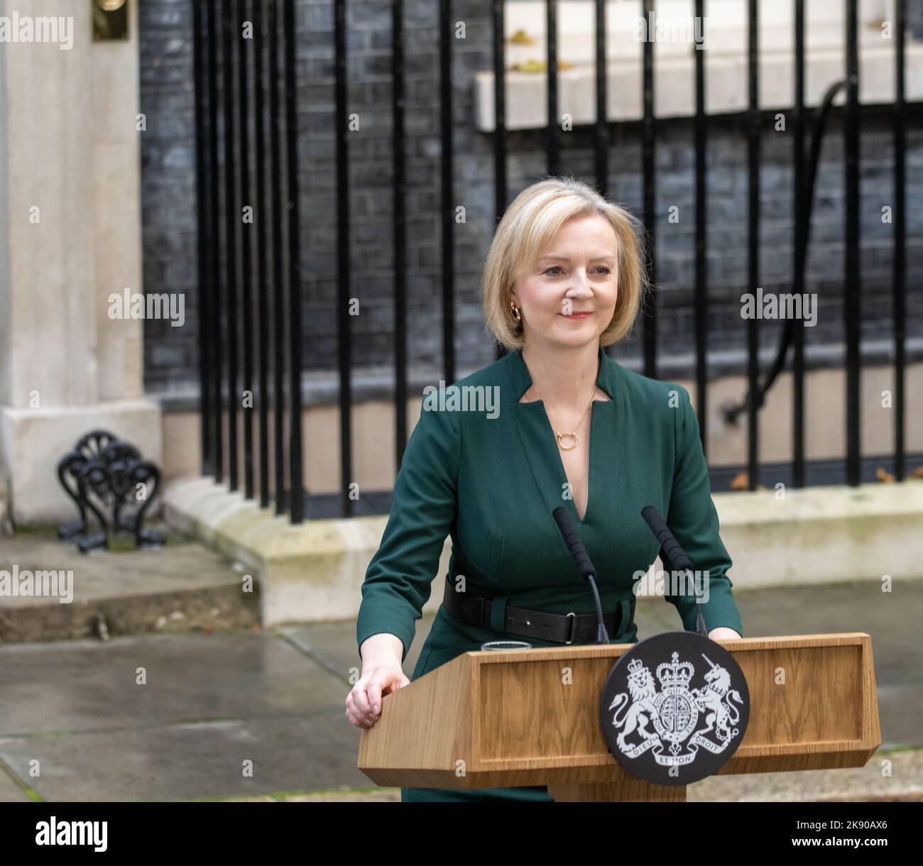 Londres, Royaume-Uni. 25th octobre 2022. Le Premier ministre Liz Truss fait sa déclaration d'adieu dans Downing Street London Credit: Ian Davidson/Alay Live News Banque D'Images