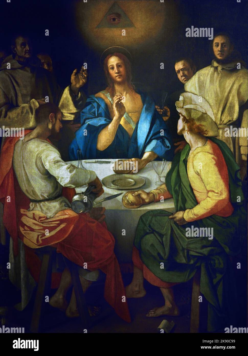 Dîner chez Emmaus Jacopo Carucci, connu sous le nom de Pontormo (Pontorme, Empoli, 1494 – Florence, 1552) , Florence, Italie. ( La peinture s’inspire de la gravure du même sujet dans la série Small passion de Dürer. ) Banque D'Images