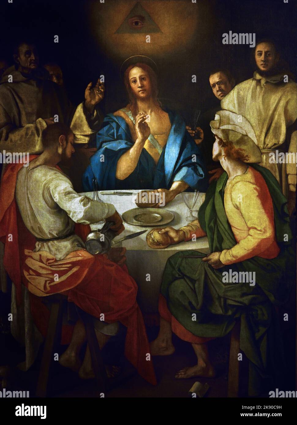 Dîner chez Emmaus Jacopo Carucci, connu sous le nom de Pontormo (Pontorme, Empoli, 1494 – Florence, 1552) , Florence, Italie. ( La peinture s’inspire de la gravure du même sujet dans la série Small passion de Dürer. ) Banque D'Images