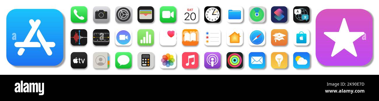 Icônes de l'application Apple définies. Illustration éditoriale vectorielle isolée sur fond blanc Illustration de Vecteur