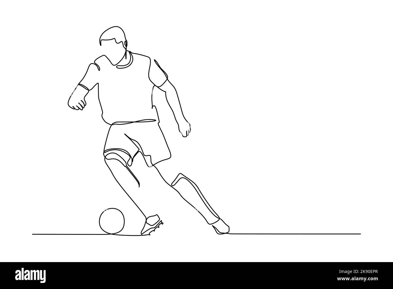 Une ligne auto-dessin vidéo avec effet panoramique de jeune joueur de football énergique dribbling le ballon à la zone d'adversaire. Motif football Match Illustration de Vecteur